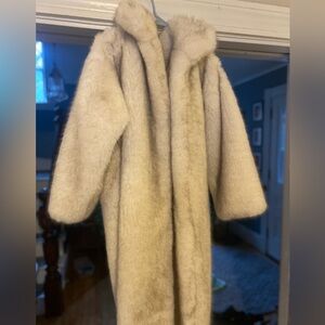 Elegant Cream Faux Fur Coat